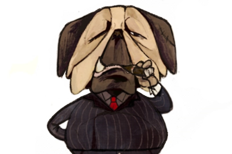 Smoking animated dog wearing a suit