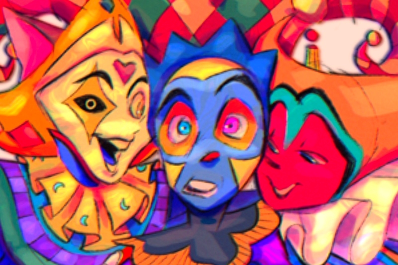 Animation of three colorful characters up close