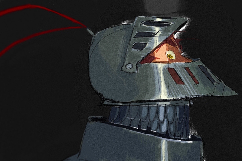 Animation of a knight with a streak of light shining on them