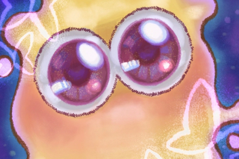 Animation of closeup on a yellow character with large eyes