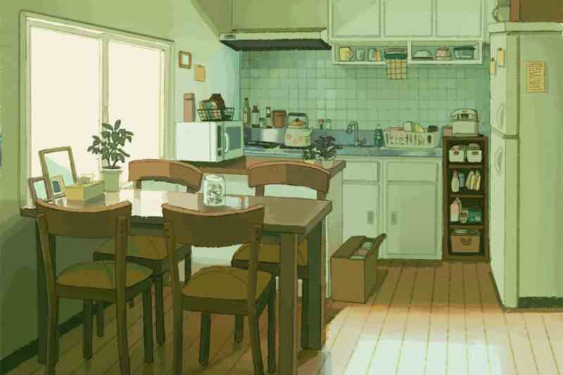 Animation of a table and kitchen in a home