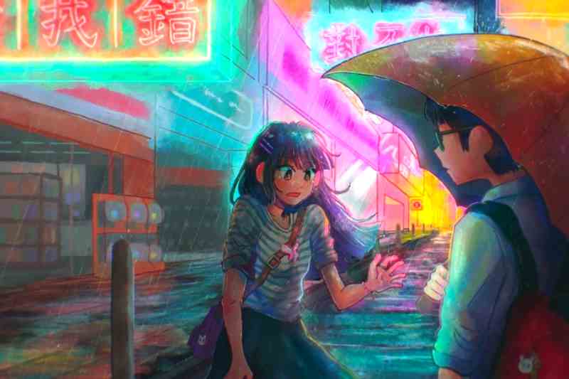 Two characters in the rain