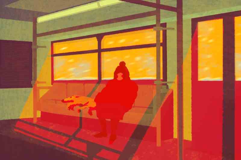 Animated Image of a Character Sitting On a Train With a Red Hue