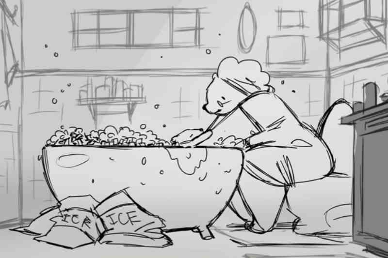 Character making an ice bath