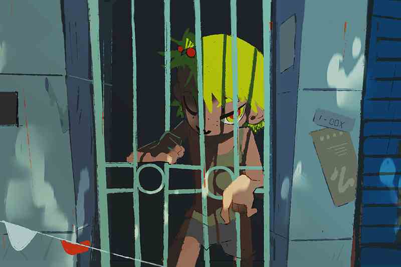 green haired person in jail