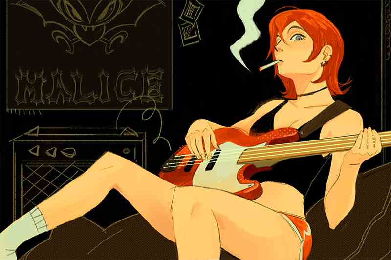 Character smoking while playing guitar 