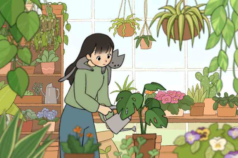 character watering plants