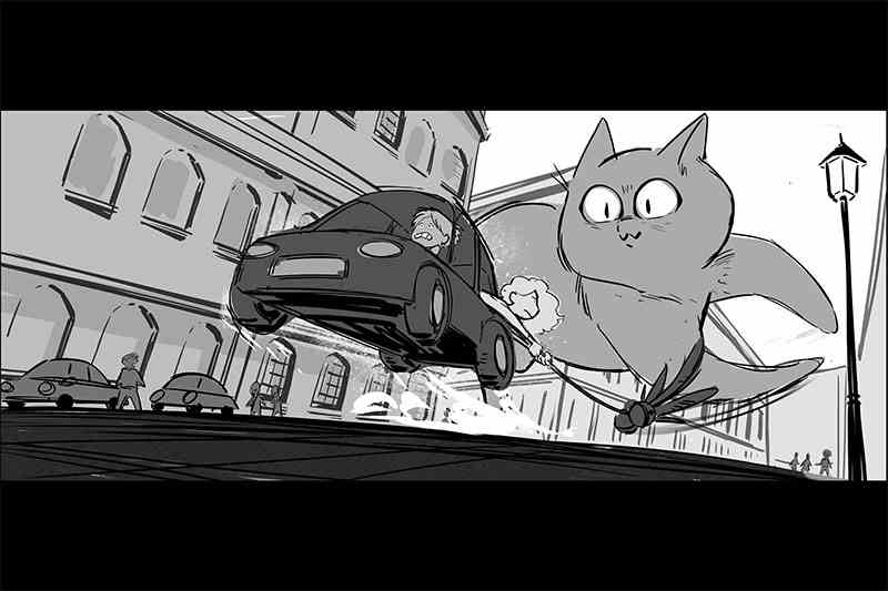 b/w big cat chasing car