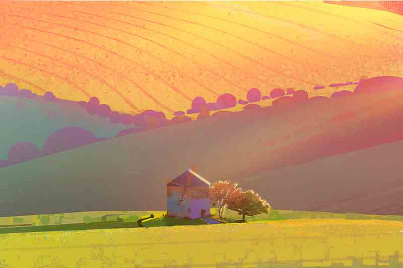 water tank with trees and yellow hills