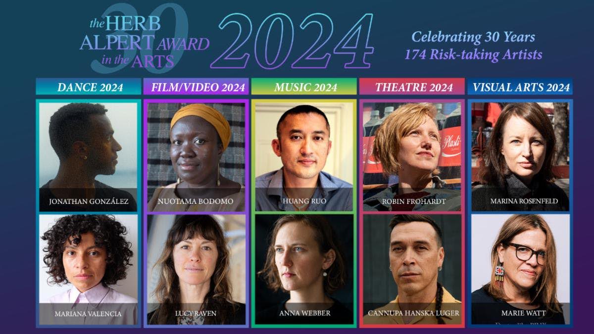 Image showing the 12 recipients of the 2024 Herb Alpert Award in the Arts prize winners.