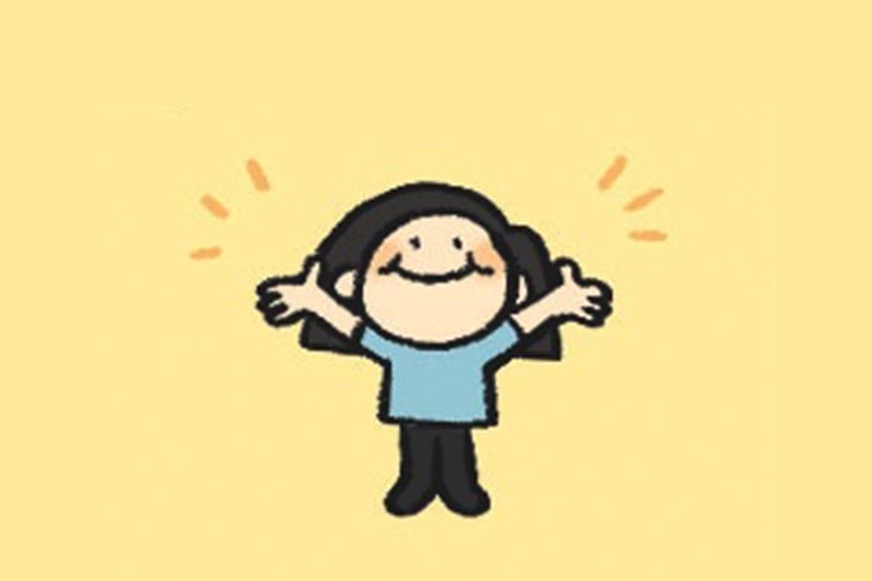 Illustration of a smiling character with outstretched arms against a pale yellow background.