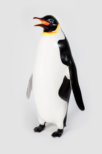 Photo of a Baldessari penguin with a white background