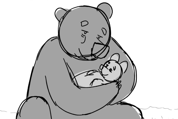 Large bear holding a cub.