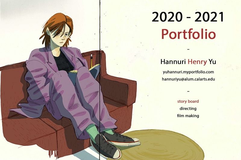 "2020-2021 Portfolio cover featuring an illustration of a person in a lavender suit sitting on a maroon armchair."