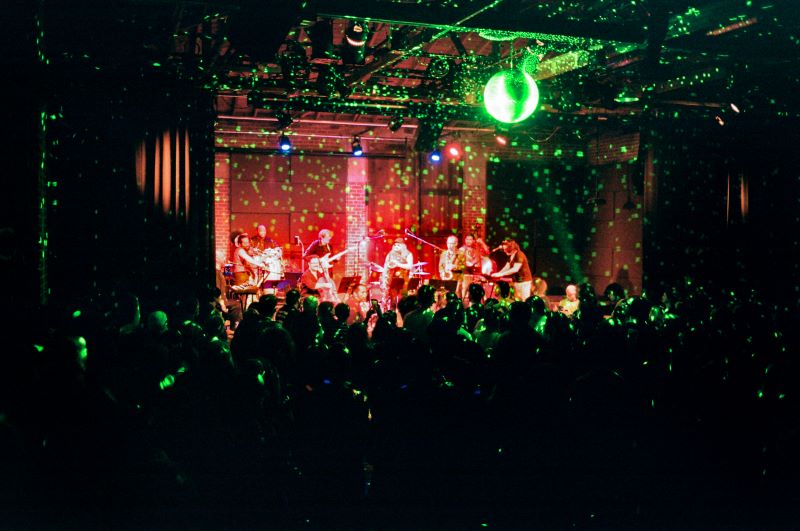 band playing with confetti