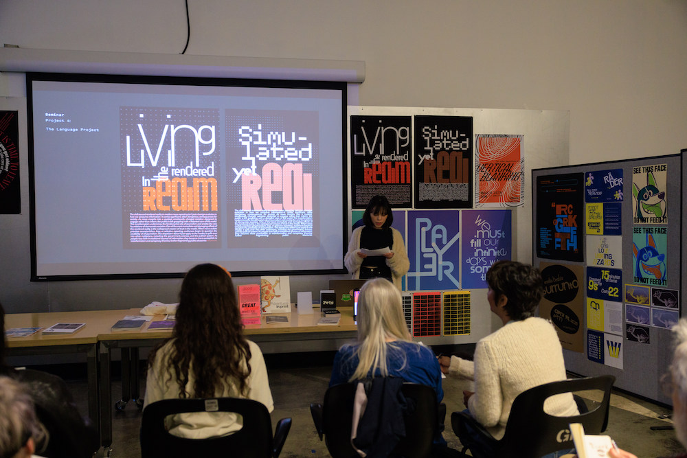 Students in a critique during a Graphic Design class at CalArts. 