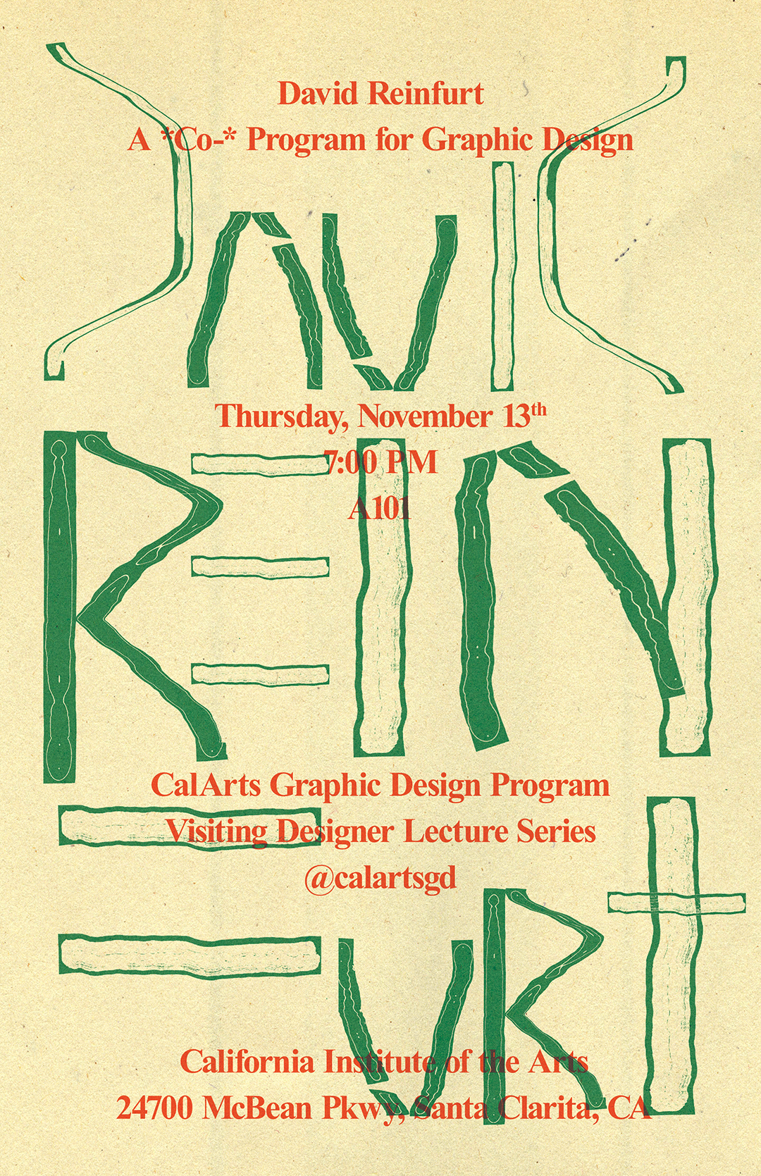 Poster for a graphic design program event featuring David Reinfurt.