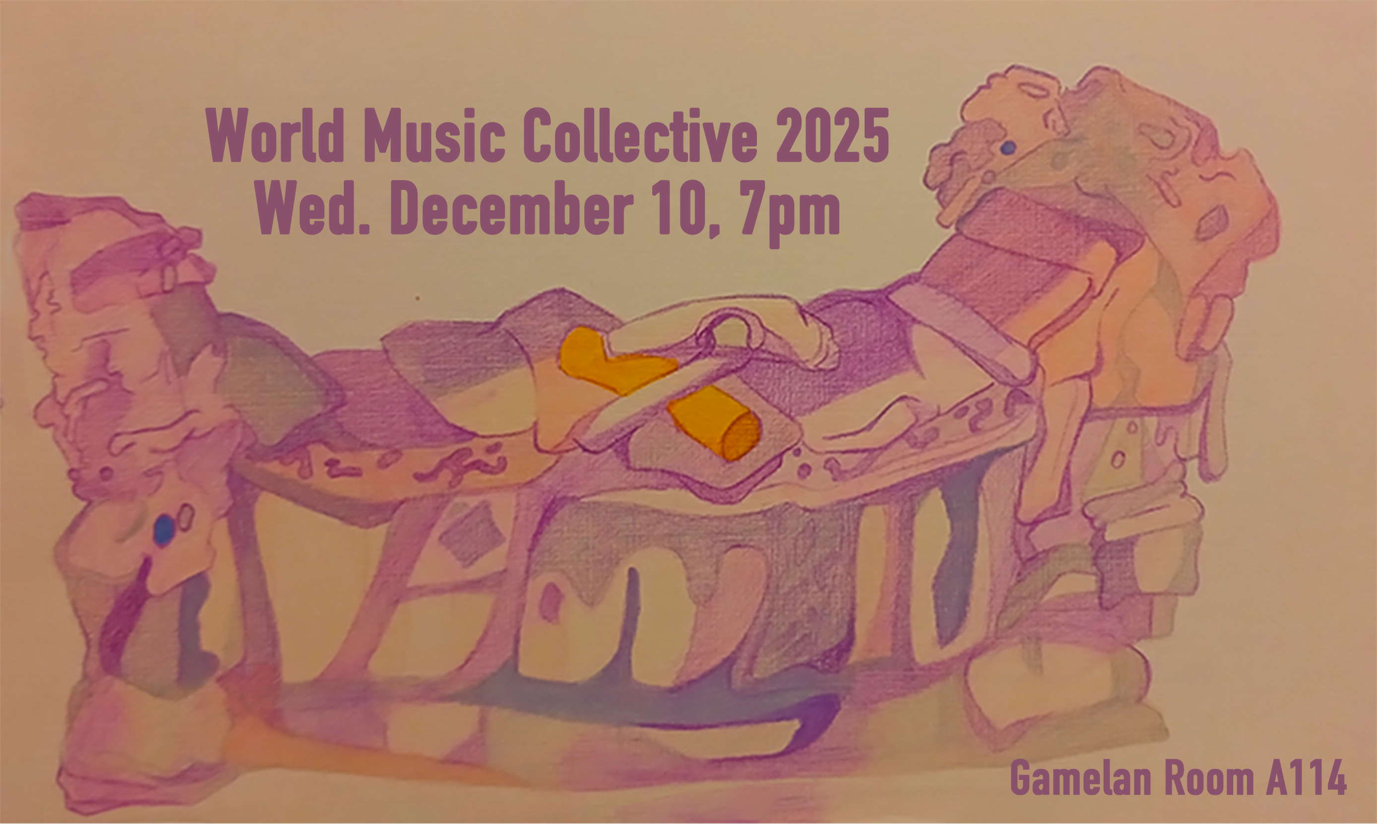 Abstract illustration with event details for World Music Collective.