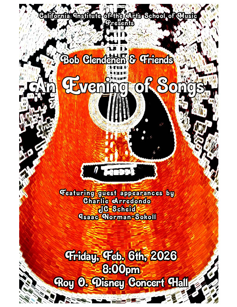 Poster for "An Evening of Songs" with an artistic guitar background.