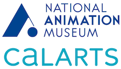 CalArts logo in blue is set underneath the National Animation Museum also in blue.