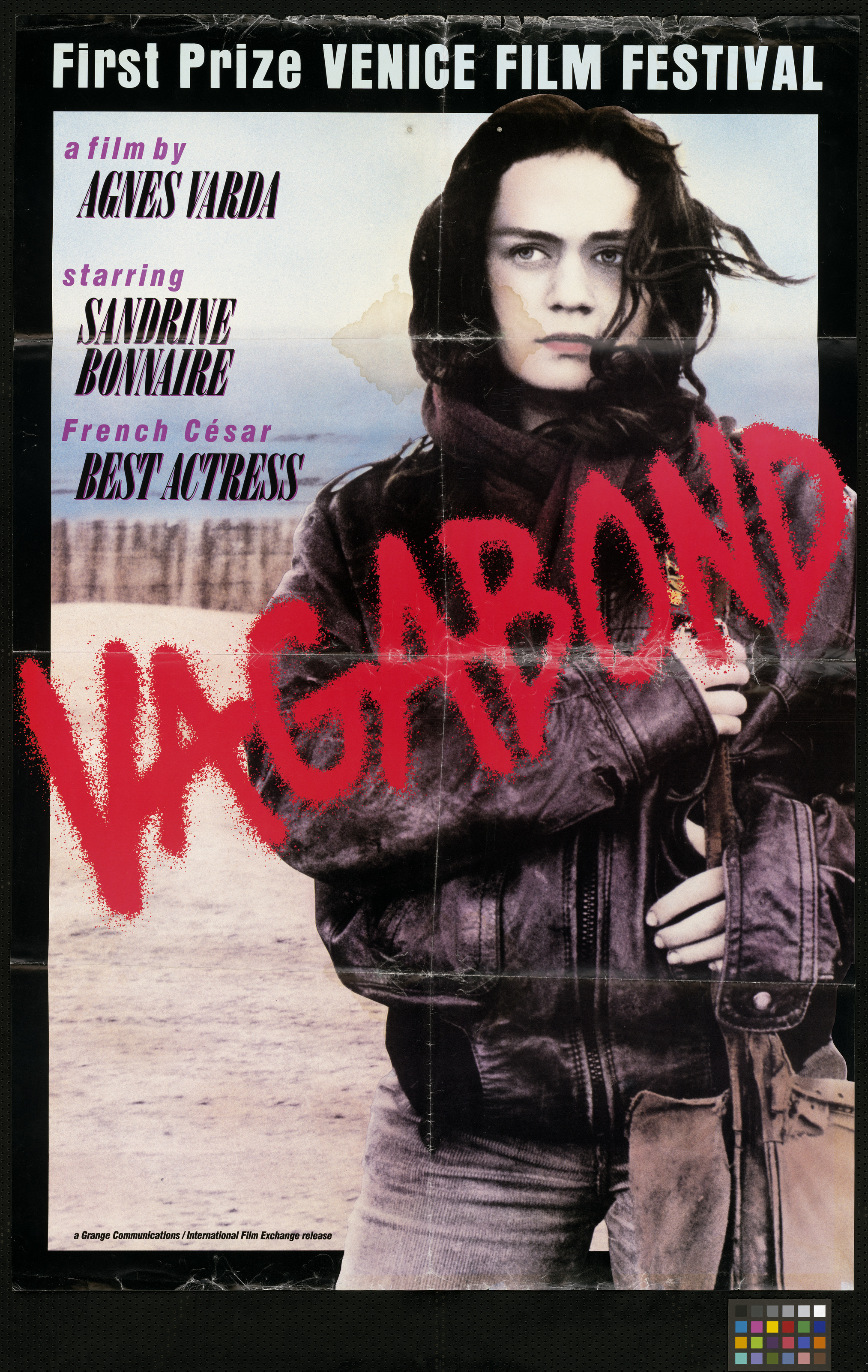 Film poster for "Vagabond" featuring a young woman in a leather jacket with the title across the image in red letters.