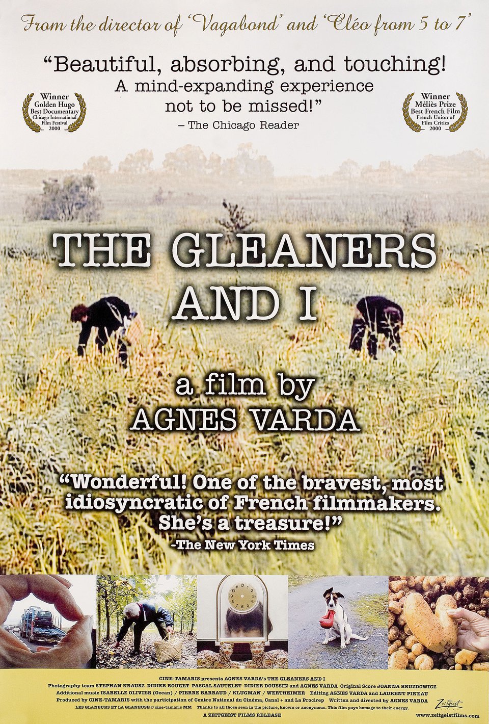 Poster for "The Gleaners and I" by Agnes Varda featuring a field with gleaners.