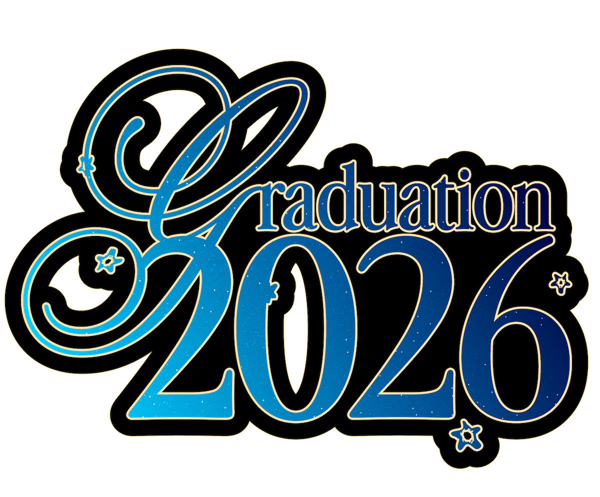 Graduation 2026 Logo with starry background and gold and black outline