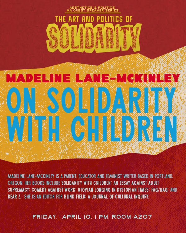 Promotional poster for a guest speaker series featuring Madeline Lane-McKinley on solidarity with children.