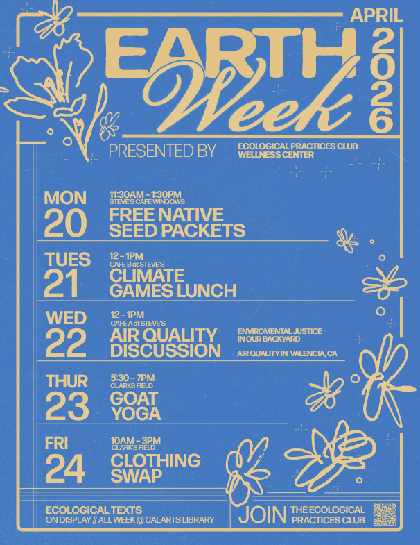 Earth Week 2026 poster with event details and decorative floral illustrations.