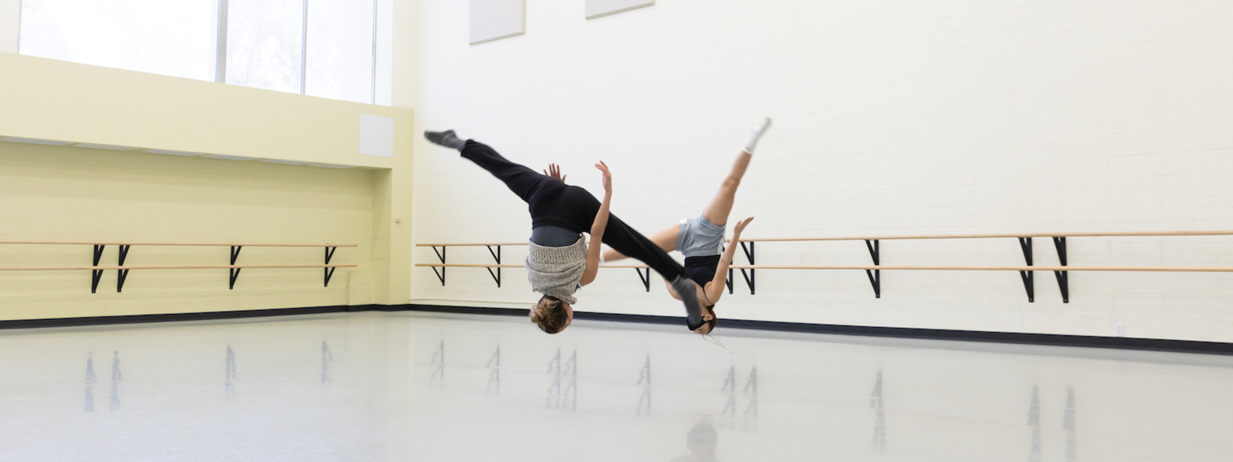 Students dancing in rehearsal in the CalArts dance studios