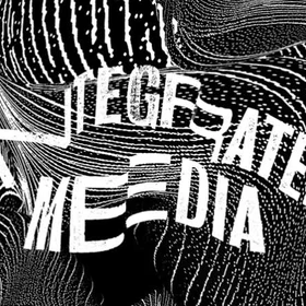Text "INTEGRATED MEDIA" over a swirling black and white abstract background.