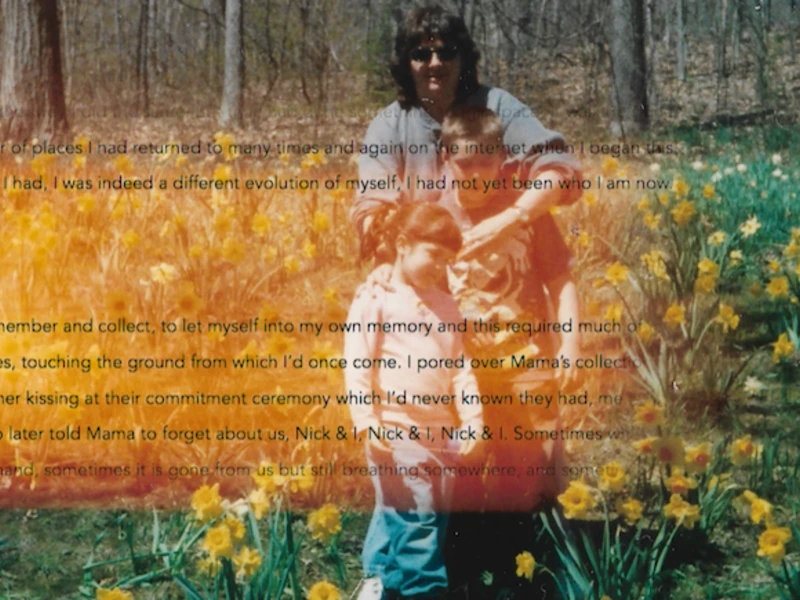 Image of three people standing together with text about them edited in