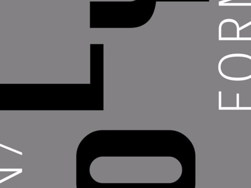 Grey background with bold black text "POLY" rotated 90 degrees counter-clockwise, and smaller white text "IN/ FORM:".