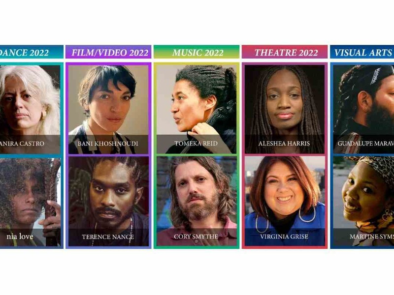 A grid of ten portraits featuring artists from Dance, Film/Video, Music, Theatre, and Visual Arts categories for 2022.