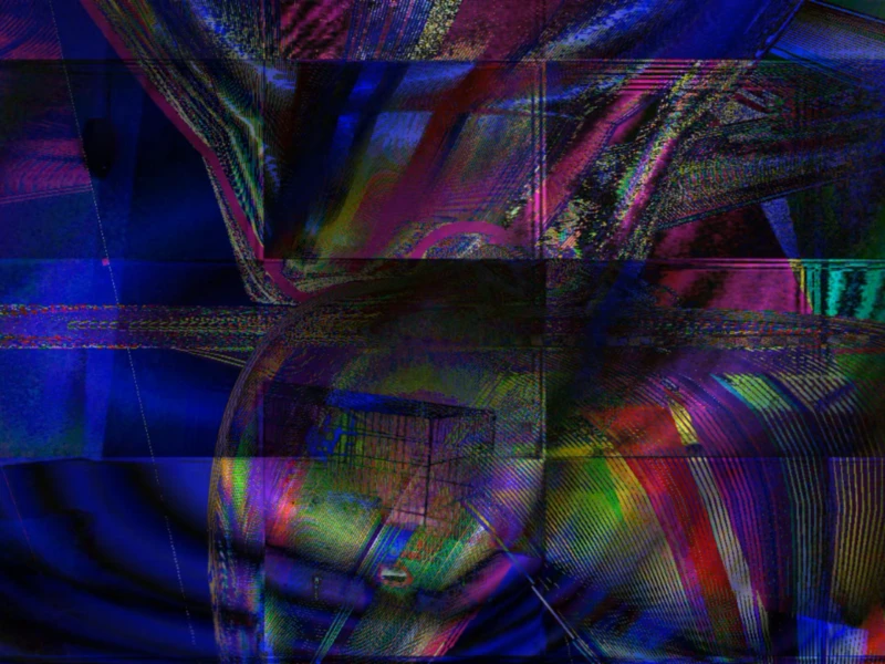 An abstract assortment of sweeping lines and forms in electric colors of blue, pink, red, yellow, and green that appears to be made of light.