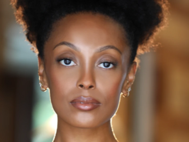 Person with a dark afro stares directly into the camera.