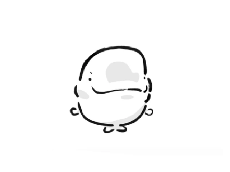 A simplistic cartoon character with a rounded head and body, displaying a smile and minimal features against a white background.