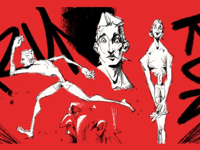Stylized sketches of a person running and standing, with bold "RUN" text on a red background.