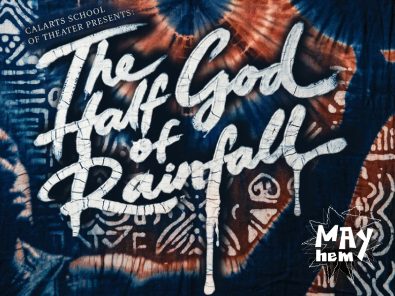 A poster with a tie-dye background and the title "The Half God of Rainfall" in bold white script.