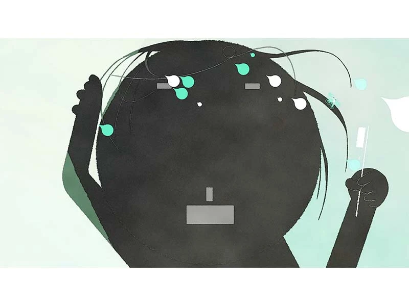 Abstract illustration of a character with a round head, holding a toothbrush.