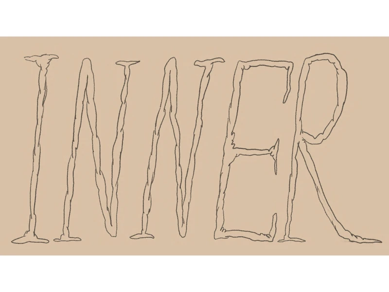 The word "INNER" is depicted in a stylized, textured font against a beige background.