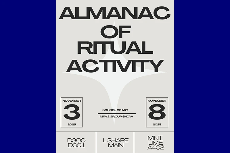 Poster titled "ALMANAC OF RITUAL ACTIVITY" with event details and dates November 3 and 8, 2025.