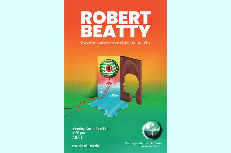 Promotional poster for an event featuring Robert Beatty with abstract artwork and event details.
