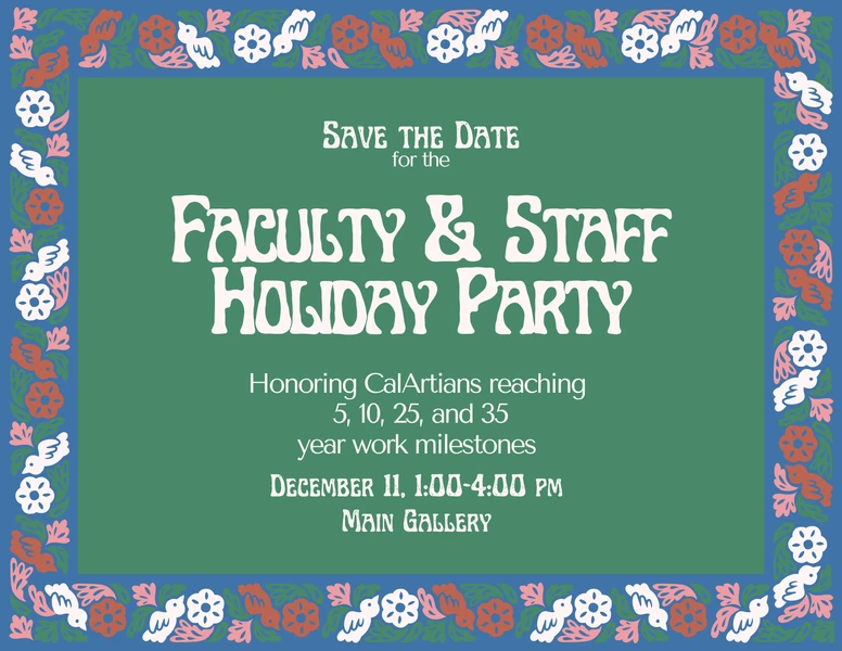Save the Date announcement for a Faculty & Staff Holiday Party with a decorative floral border.