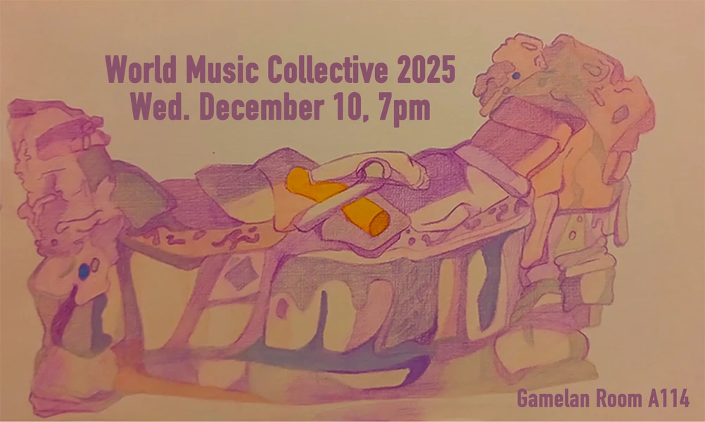 Abstract illustration with event details for World Music Collective.
