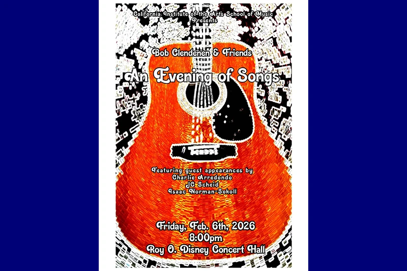 Poster for "An Evening of Songs" with an artistic guitar background.