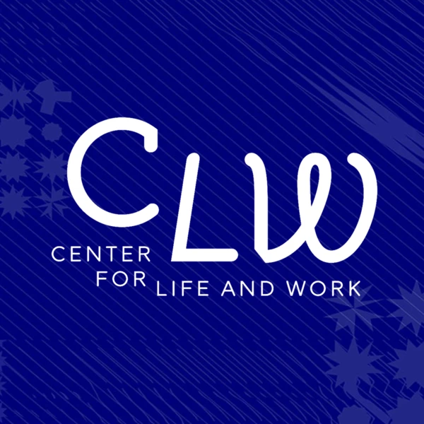Logo with "CLW" and "Center for Life and Work" on a blue background.