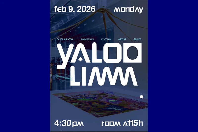 Poster for an event on February 9, 2026, featuring artwork and details about the time and location.