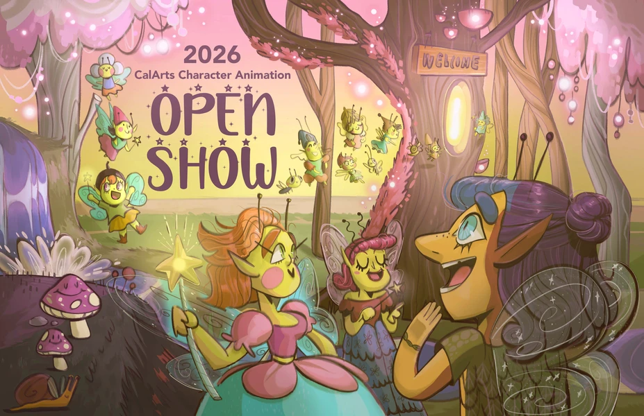 A whimsical illustration of fairies in a magical forest at twilight.